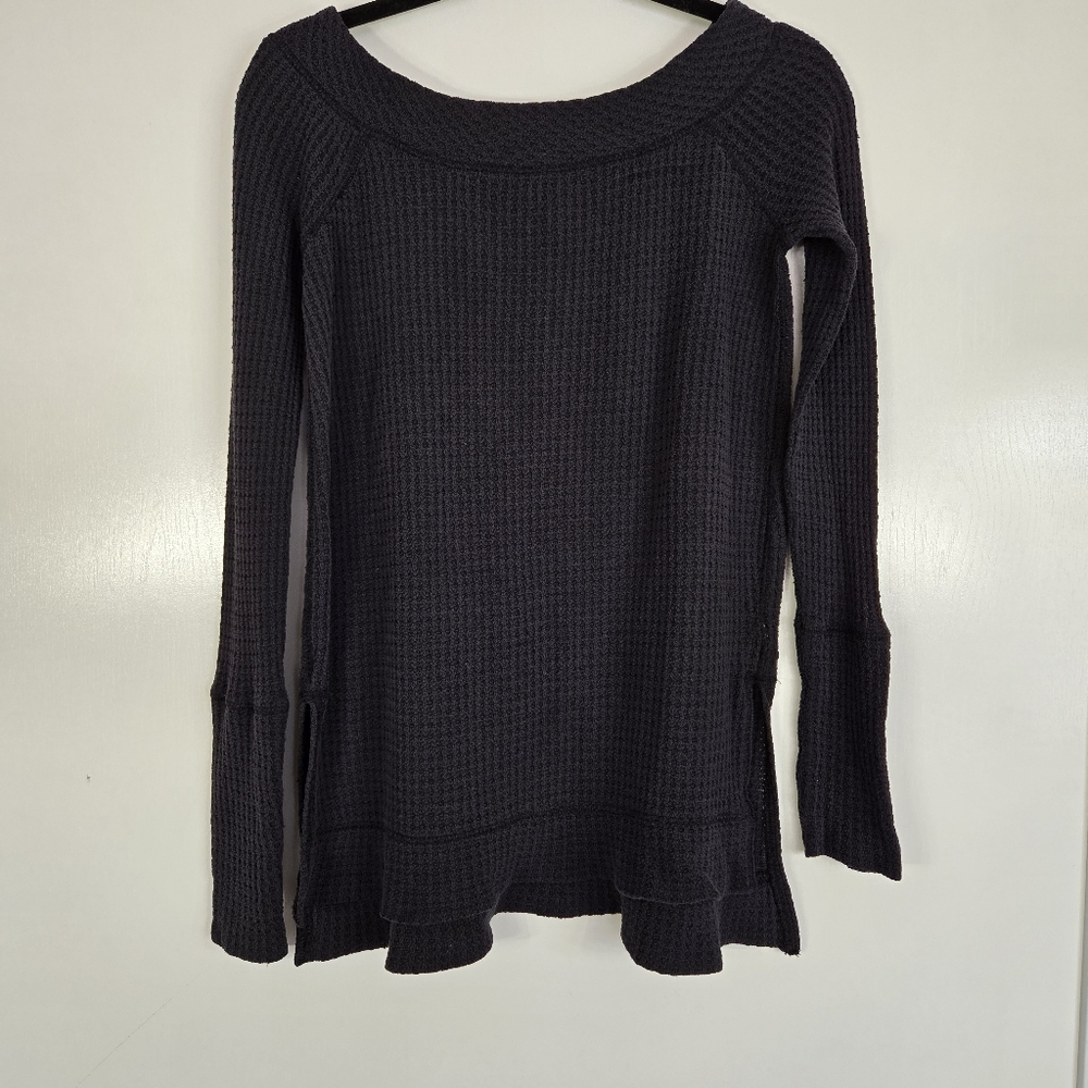 We The Free Kate Thermal Top In Dark Gray‎ Long Sleeve Boatneck Women Size Small
